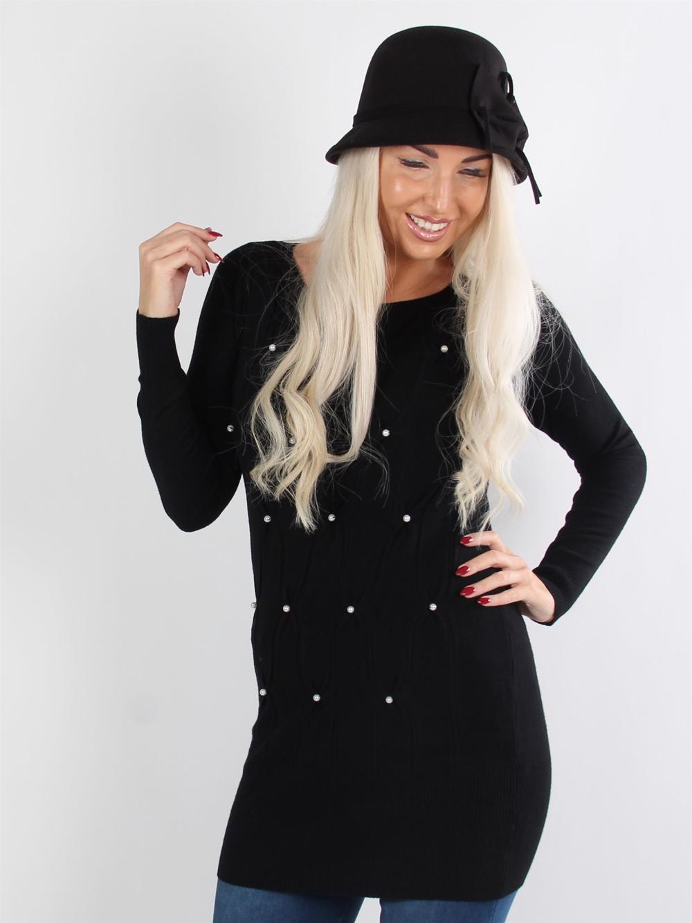 Ziva - Armygrøn strikbluse med hvide perler